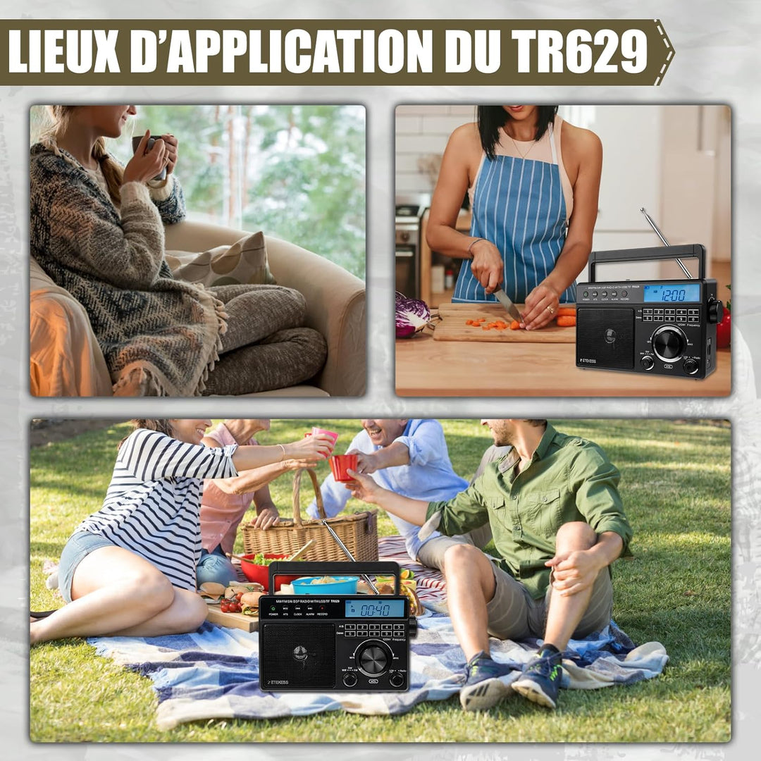 Retekess TR629 Tragbares Radio,Weltempfänger Radio mit Lautsprecher,FM AM SW LW,AC Kabel oder Batter