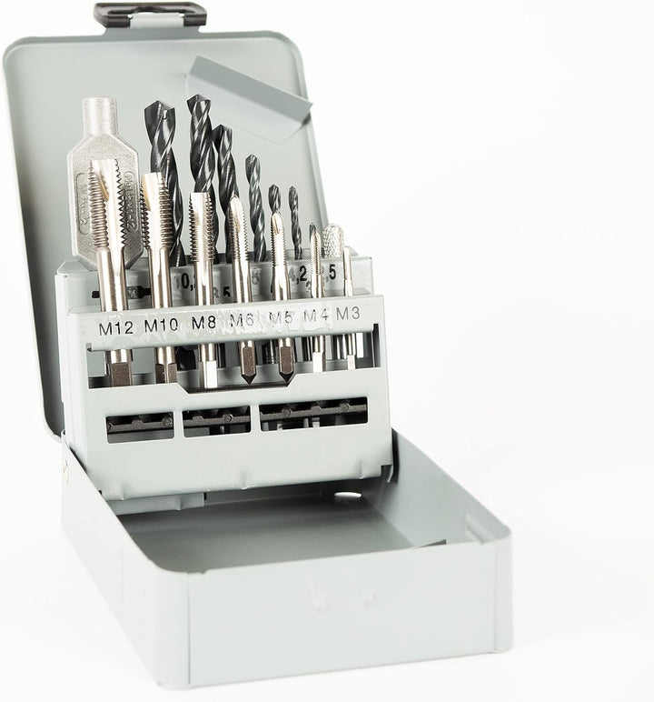 GSR Gewindeschneider Set, 17-teilig, HSSG Gewindebohrer Set, M3-M12, Mit Gewindebohrer-Halter 1/4''