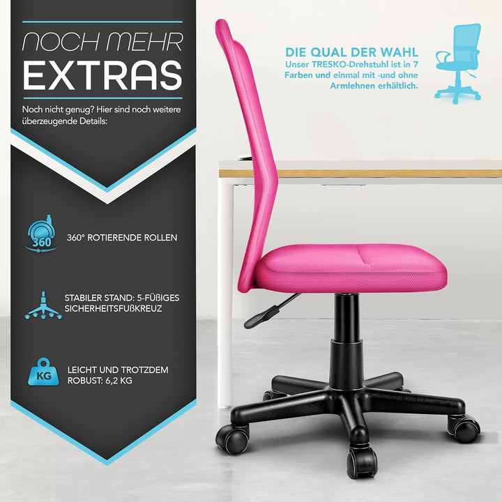 TRESKO Bürostuhl Schreibtischstuhl Drehstuhl, erhätlich in 7 Farbvarianten, mit Kunststoff-Leichtlau