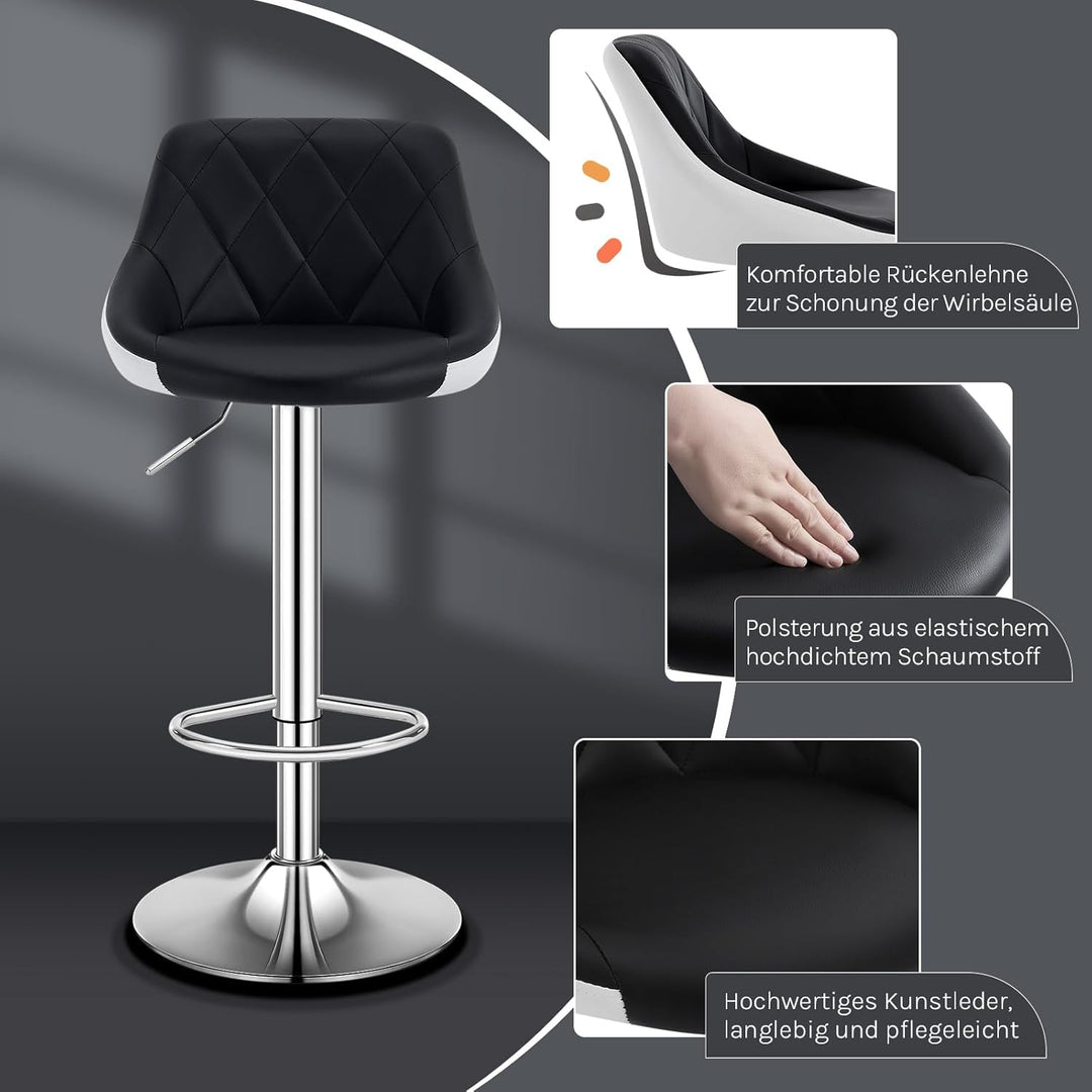 WOLTU BH30sz-2 Design 2 farbig Barhocker mit Griff 2er Set, stufenlose Höhenverstellung, verchromter