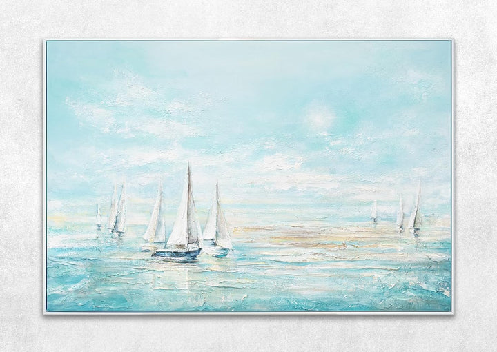 YS-Art Abstrakt Design Acryl Gemälde auf Leinwand Meeresblau handgemalt Wandbilder Wohnzimmer modern