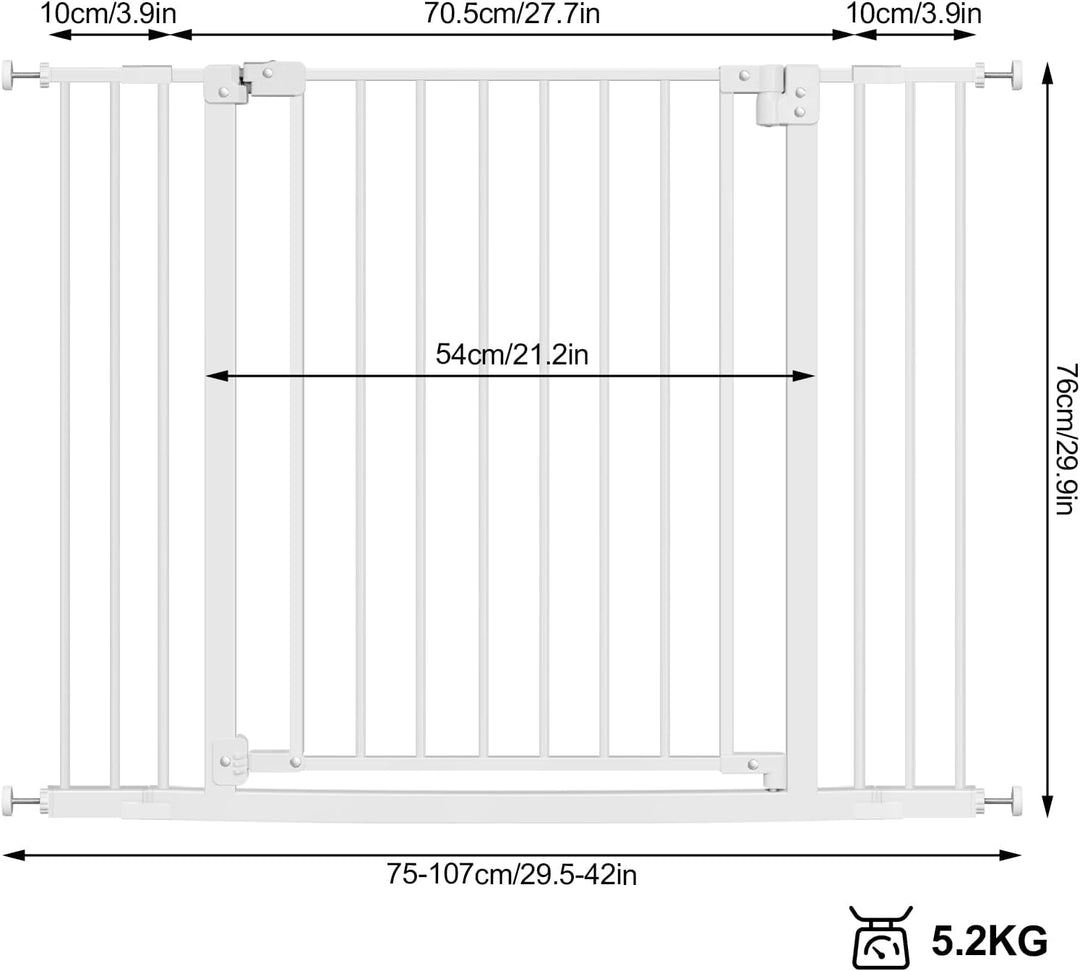 WOLTU Treppenschutzgitter, Türschutzgitter, Absperrgitter, inkl. 2 Verlängerungen von 10 cm, 75-107