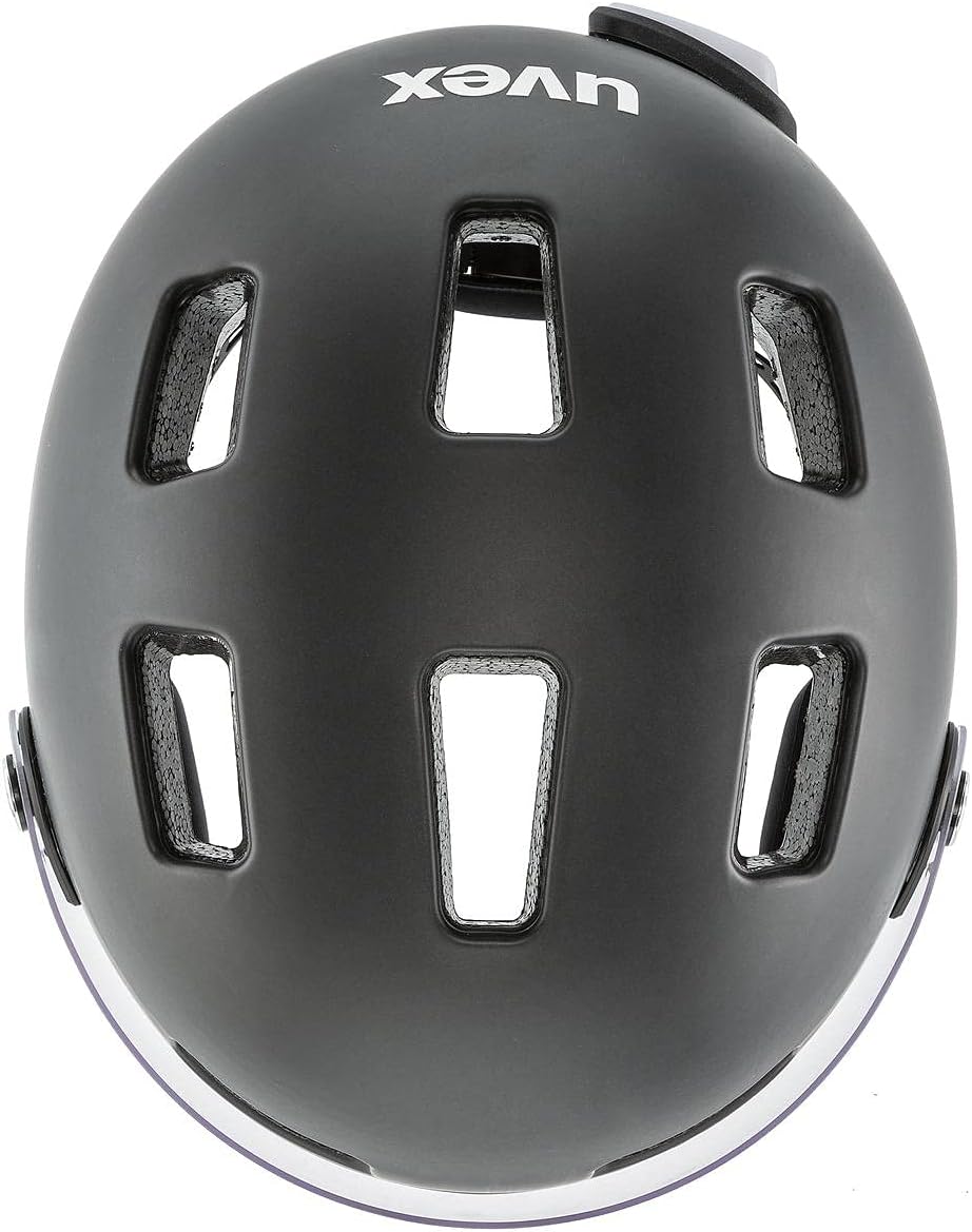 uvex rush visor - leichter City-Helm für Damen und Herren - mit Visier - inkl. LED-Licht - dark silv