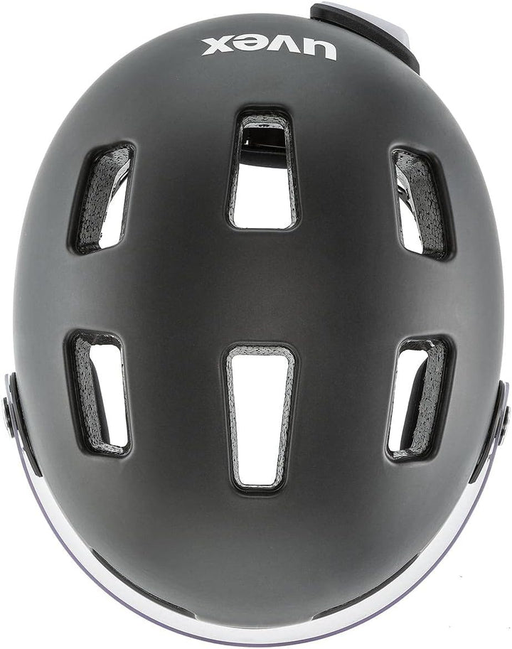 uvex rush visor - leichter City-Helm für Damen und Herren - mit Visier - inkl. LED-Licht - dark silv