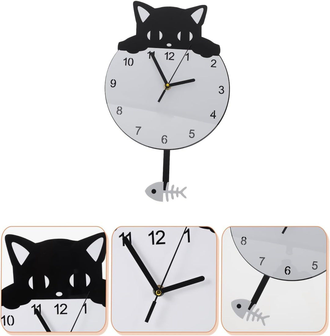 HOMSFOU Wanduhr, rund, Katze, Kätzchen, geräuschlos, dekorative Wanduhr für Kinderzimmer, Schlafzimm