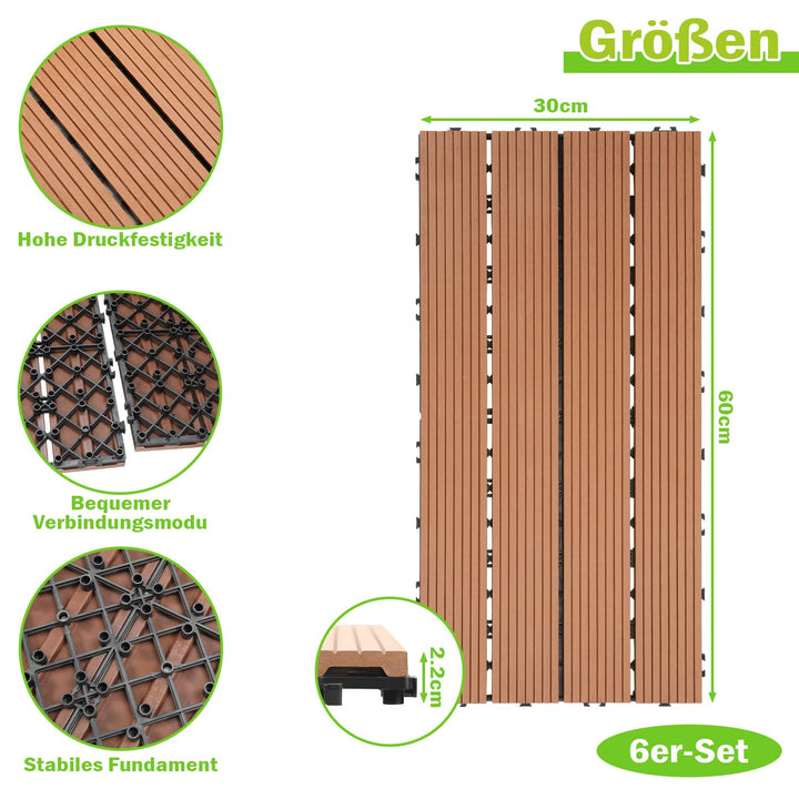 Ansobea WPC Terrassenfliesen Fliesen, 30x60 Holzfliesen 12er Set für 2m²,Balkonfliesen in Holzoptik,