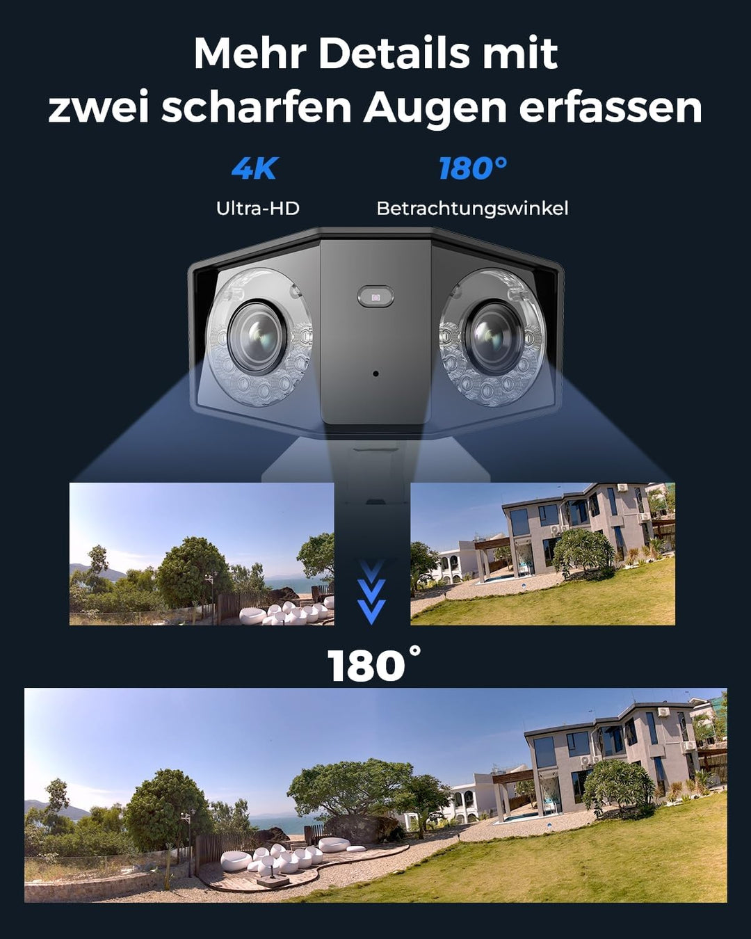 Reolink 4K Dual-Lens überwachungskamera aussen mit 180° Sichtwinkel, Outdoor IP-Kamera, Person/Fahrz