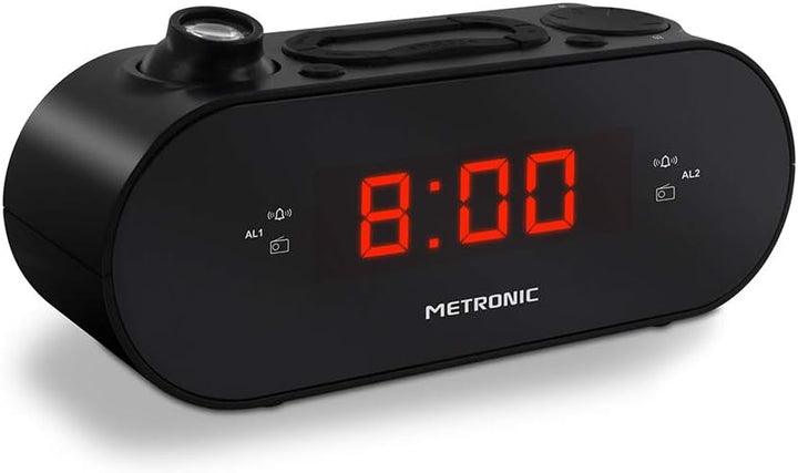 Metronic 477039 FM-Radiowecker, Projektion, doppelter Alarm, mit Sleep/Snooze-Funktion, einstellbare