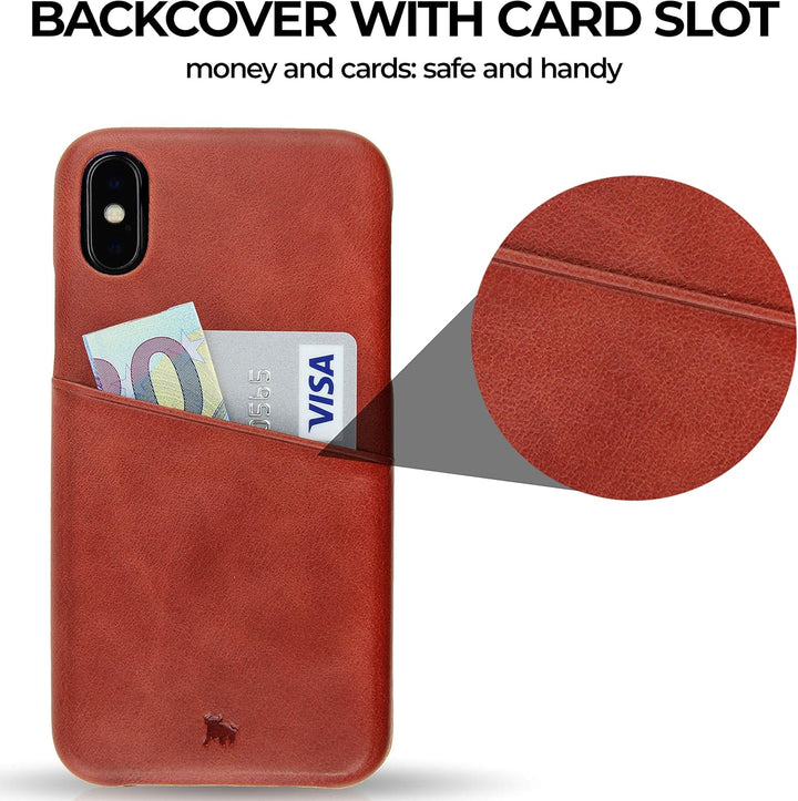 BULLAZO Menor Urban, Edle Hülle aus Leder mit Kartenfach, Kompatibel mit iPhone X 10 XS 10S, Koralle
