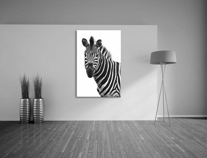 Pixxprint Zebra im Portrait auf Leinwand, XXL riesige Bilder fertig gerahmt mit Keilrahmen, Kunstdru