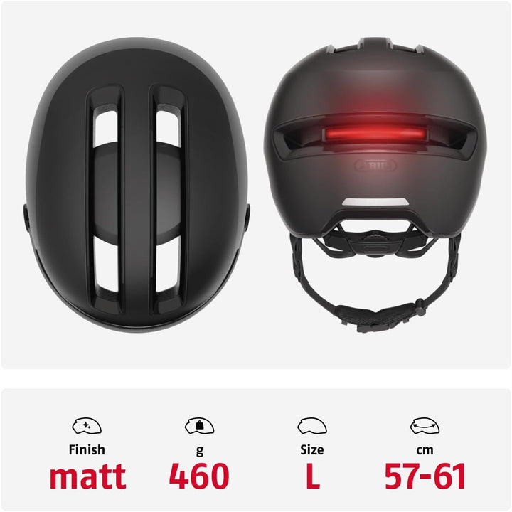 ABUS Stadthelm HUD-Y ACE - stylischer Fahrradhelm mit Visier und magnetischem, aufladbarem LED-Rückl