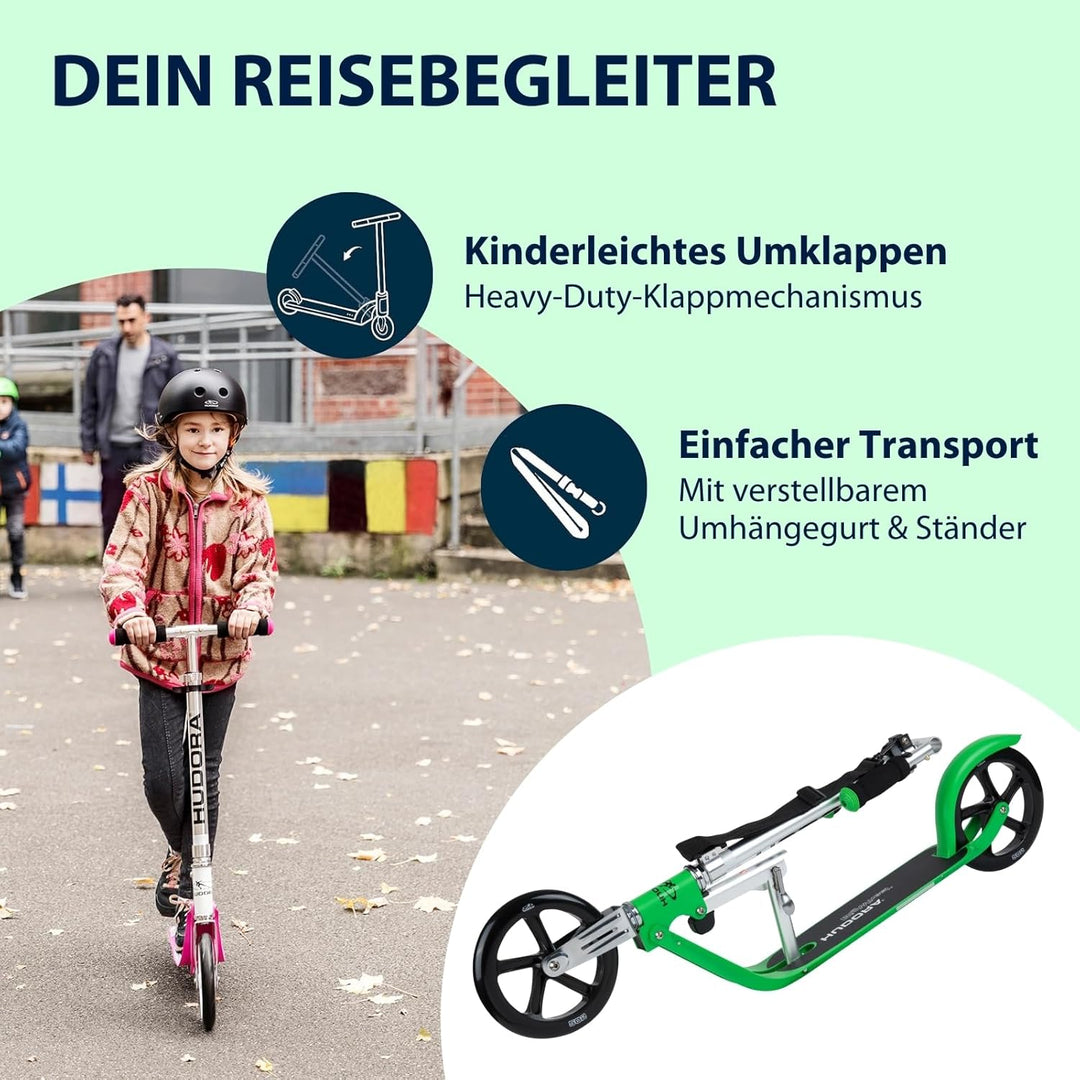 HUDORA BigWheel Scooter 205 - Stabiler Aluminium-Roller - Höhenverstellbarer & zusammenklappbarer Ci