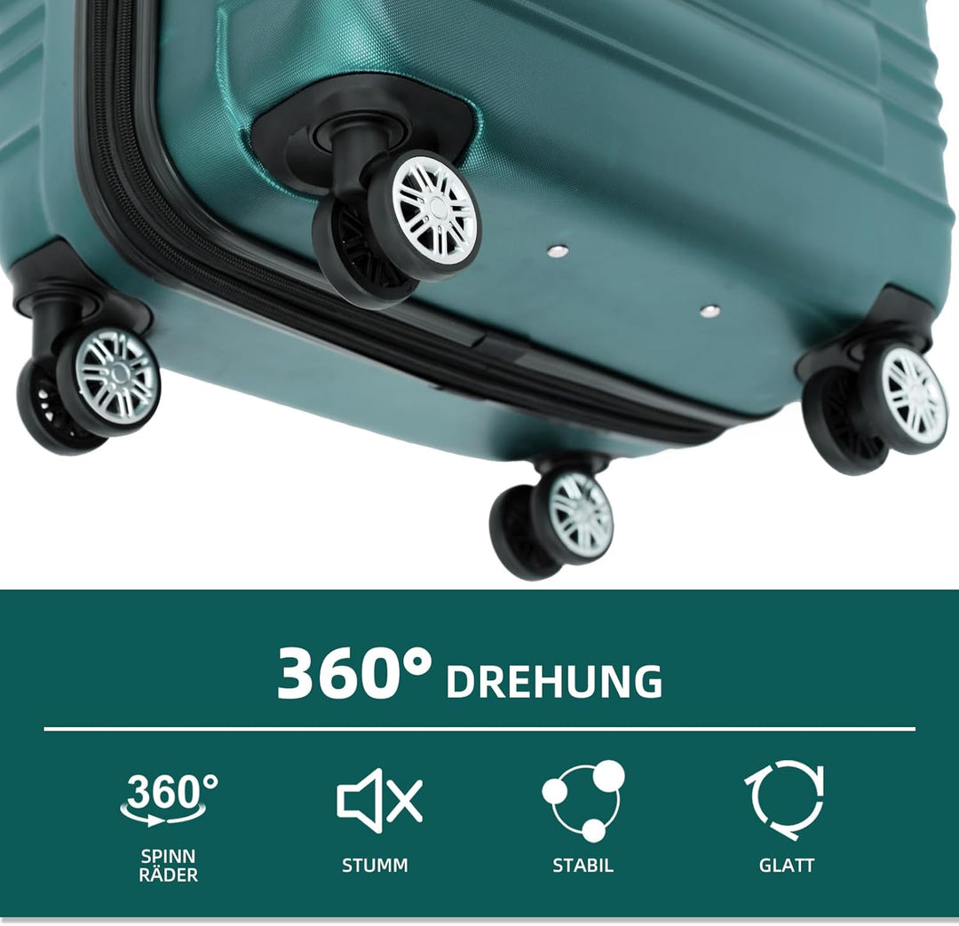 BEIBYE Hartschalen Koffer Trolley Rollkoffer Reisekoffer Zwillingsrollen Kofferset (Dunkelgrün, Set)