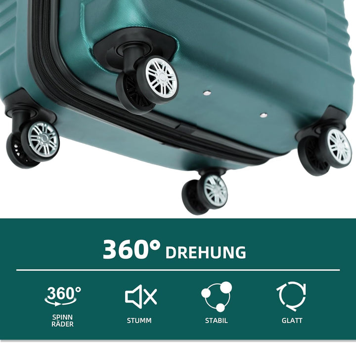 BEIBYE Hartschalen Koffer Trolley Rollkoffer Reisekoffer Zwillingsrollen Kofferset (Dunkelgrün, Set)