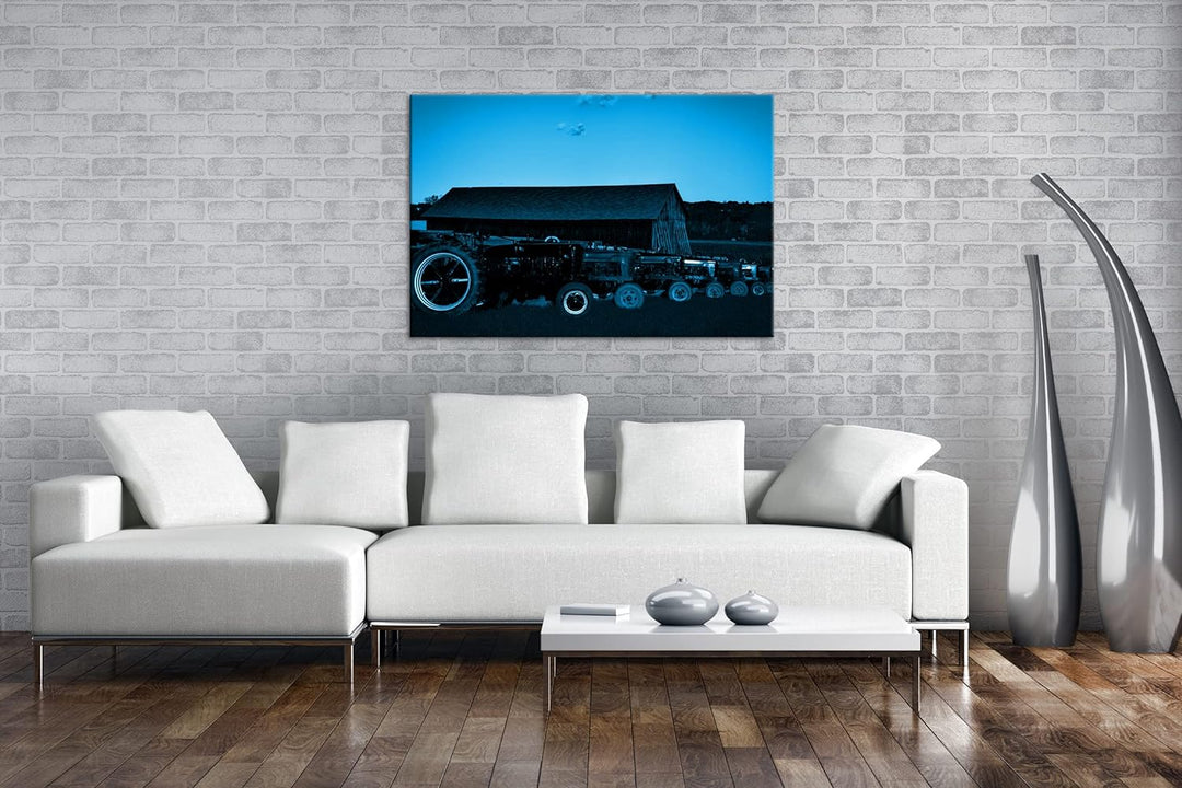 deyoli Traktoren auf einer Farm Format 100x70 Effekt: Monocrome Blau als Leinwandbild, Motiv fertig