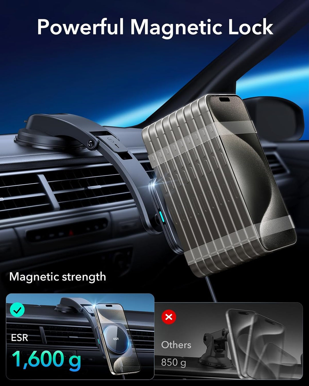 ESR HaloLock Armaturenbrett Magnetisches Kabelloses Auto Ladegerät, kompatibel mit MagSafe Autohalte