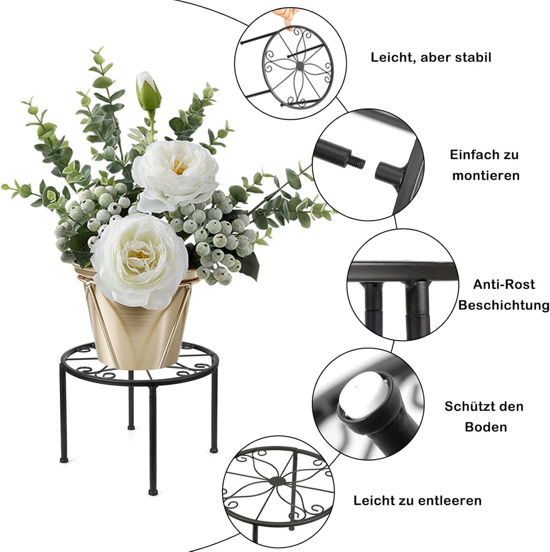 LEUTED Blumenständer 4-in-1 Set, Blumenhocker Metall für Innen Aussen, Pflanzenhocker für Balkone In