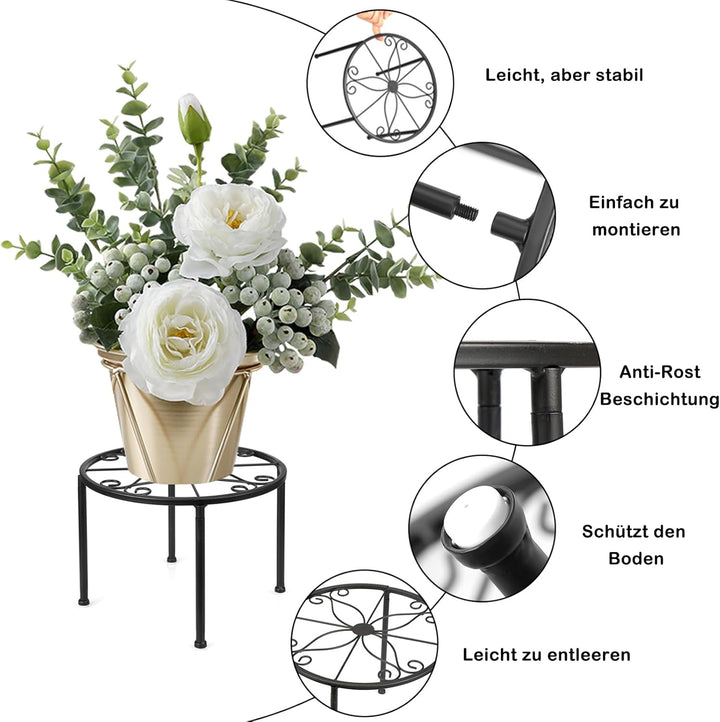 LEUTED Blumenständer 4-in-1 Set, Blumenhocker Metall für Innen Aussen, Pflanzenhocker für Balkone In