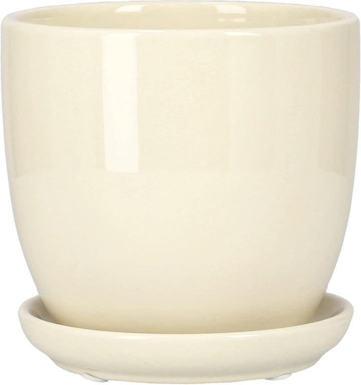 KOTARBAU® 2er Set Keramik Blumentopf Übertopf für Blumen Pflanzen ⌀ 13 cm mit Tropfschale Beige ⌀ 13