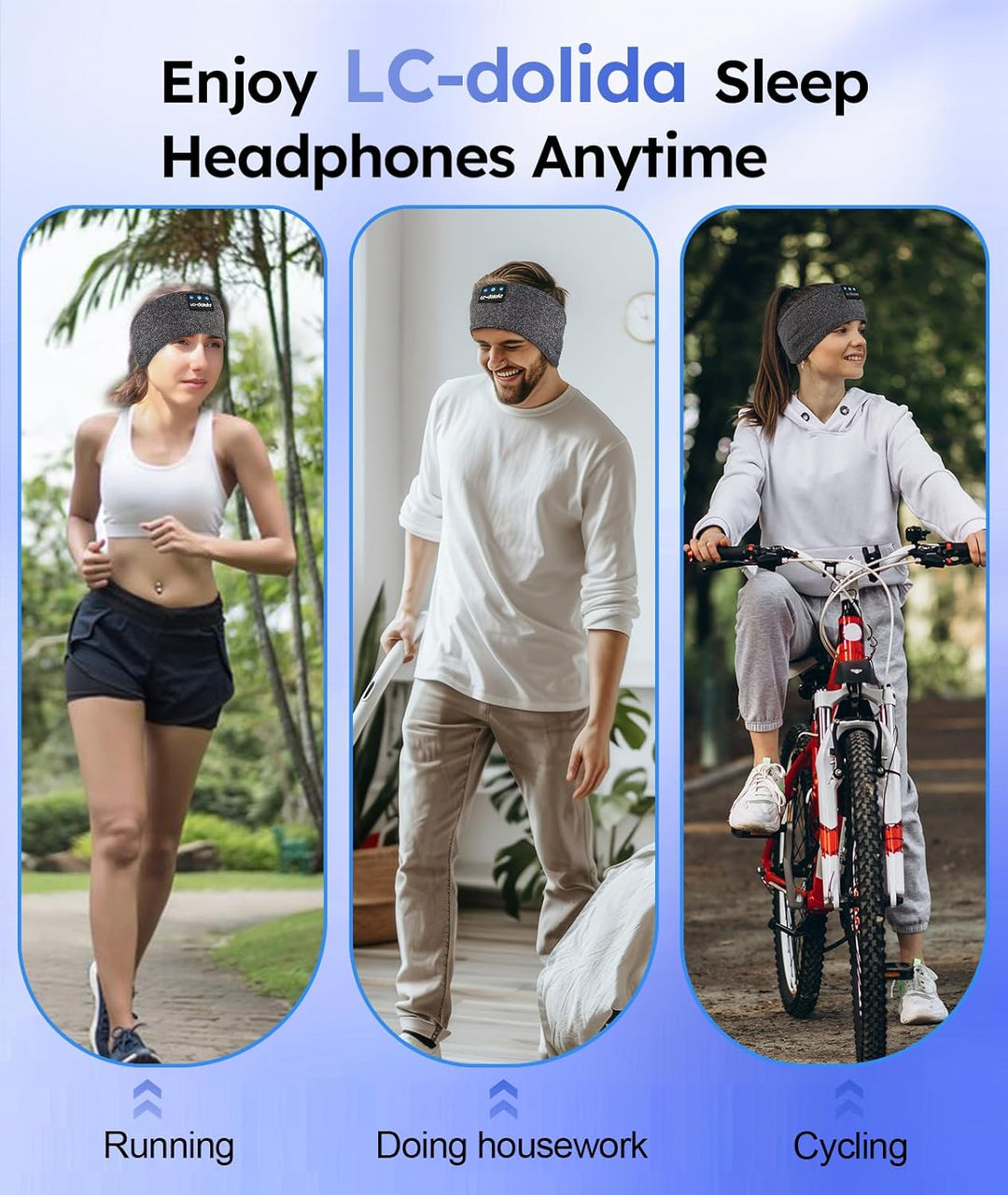 LC-dolida Schlafkopfhörer Bluetooth Stirnband Kopfhörer Bluetooth V5.4 Band Kopfhörer zum Schlafen,S