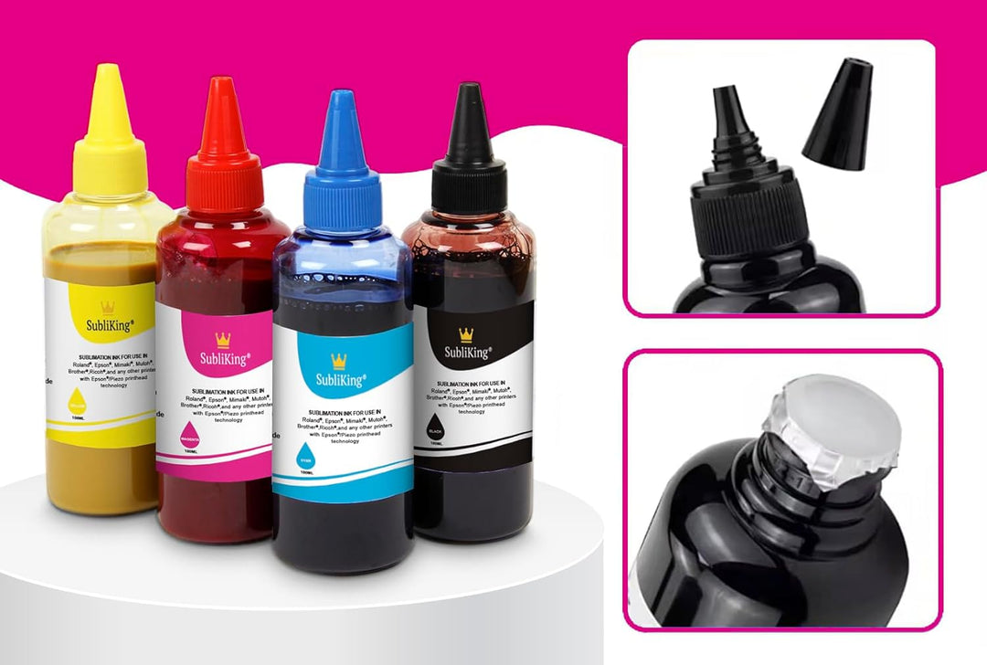 4X 100ml SubliKing® Sublimationstinte (CMYK-Set) für Epson, Ricoh &, 4x 100ml Sublimationstinte, cya