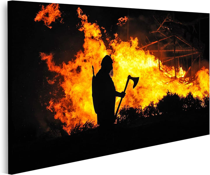 islandburner Bild auf Leinwand Ein Wikinger im Brennenden Gebäude Bilder Wandbilder Poster Leinwand