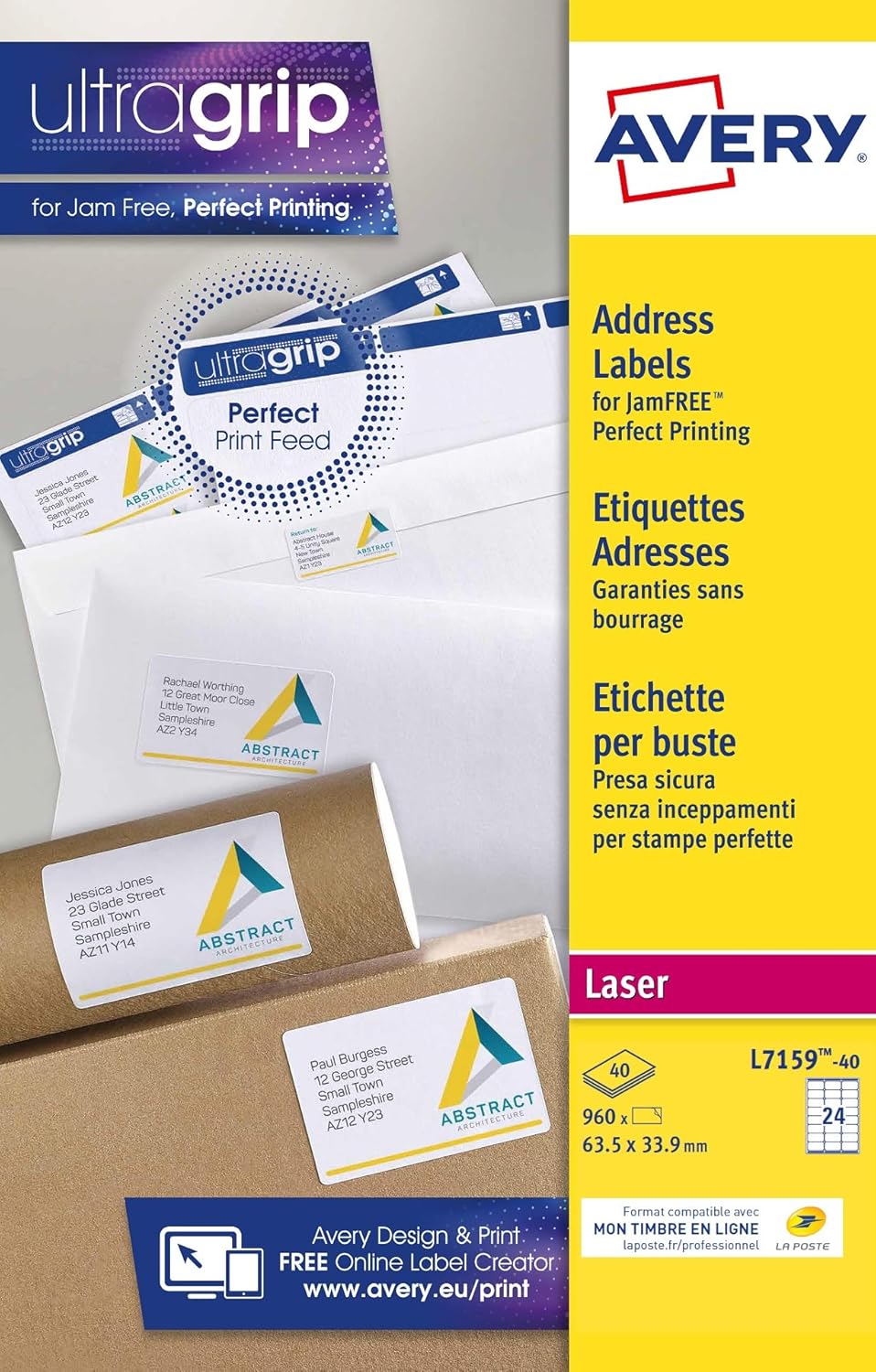 Avery L7159-40 Etiketten, 63,5 x 33,9 mm, Weiss