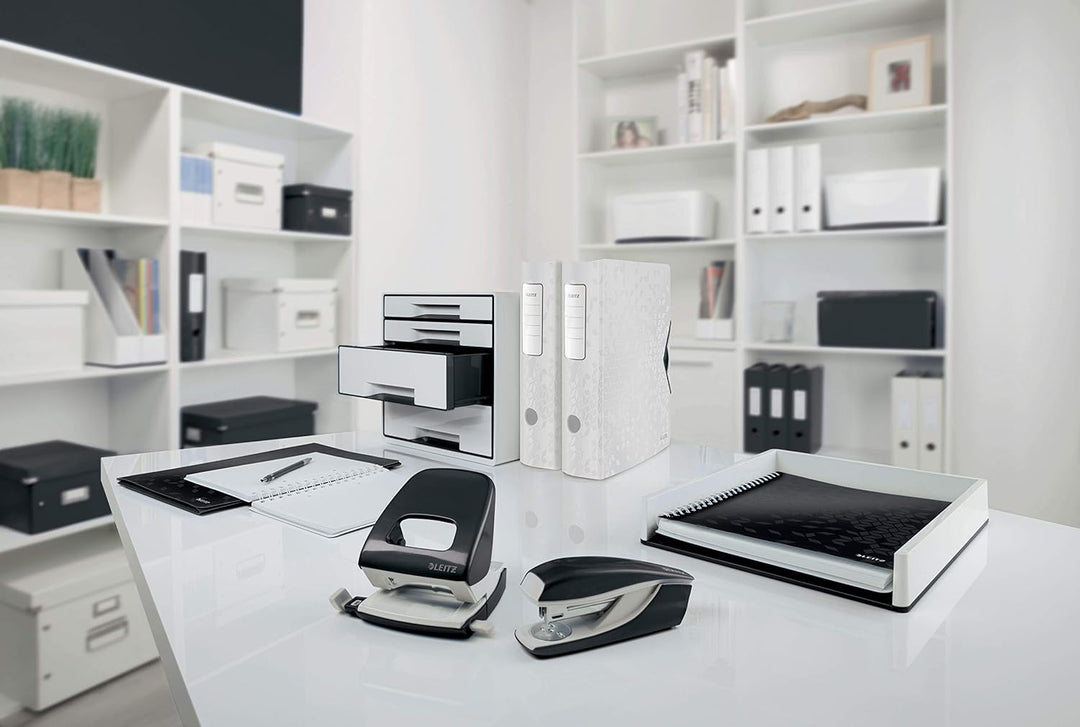 Leitz Stifteschale mit Qi-Induktionsladegerät, Zum kabellosen Laden von Smartphone, Weiss/Schwarz, D