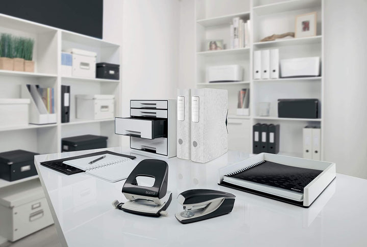 Leitz Stifteschale mit Qi-Induktionsladegerät, Zum kabellosen Laden von Smartphone, Weiss/Schwarz, D