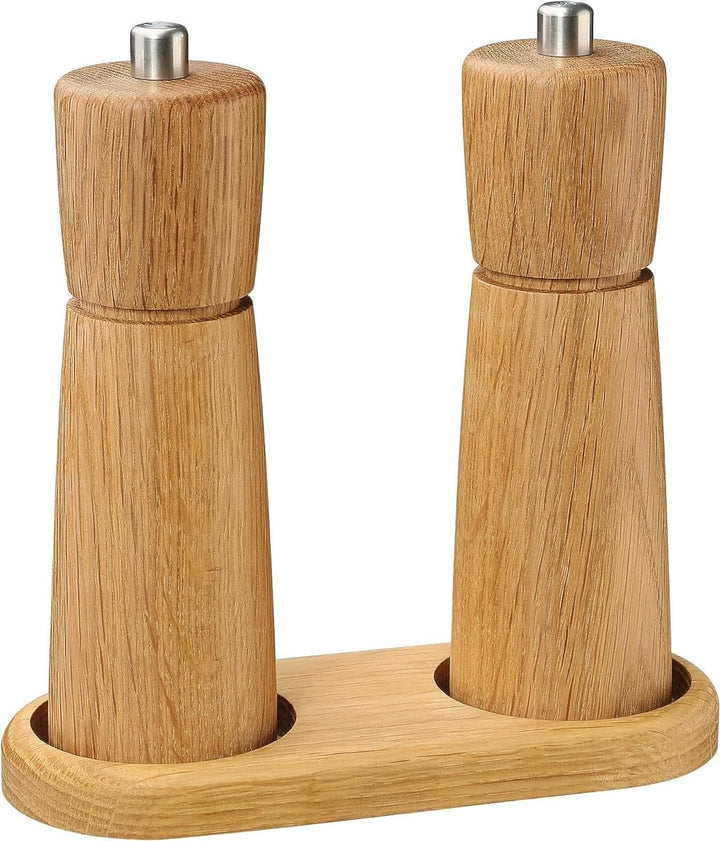Zassenhaus Mühlenset KIEL Eichenholz 18 cm inklusive Untersetzer | Geschenkset | Pfeffer & Salzmühle