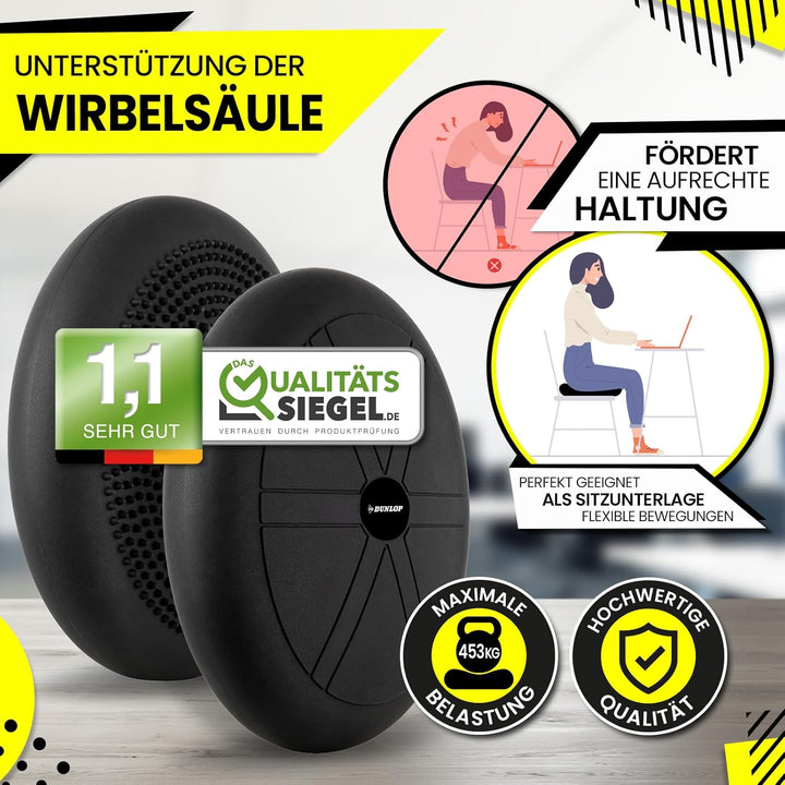 Dunlop Sports Balance Kissen Ball Sitzkissen - für einen stärkeren Rücken in Rekordzeit Premium Bala