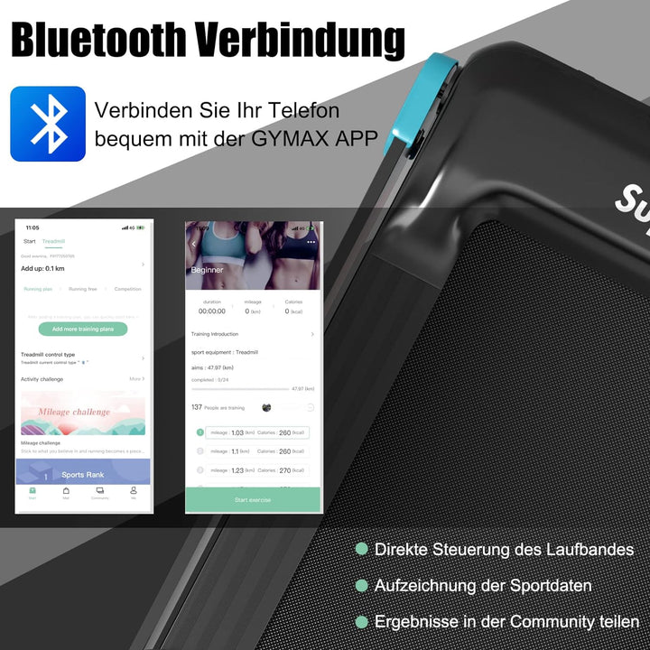COSTWAY Elektrisches Laufband App-kontrolliert | Bluetooth | 3 Modi 12 voreingestellte Programme | L