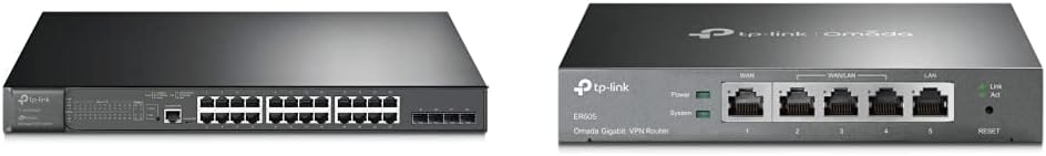 TP-Link TL-SG3428MP 28-Port Gigabit L2+ Managed Switch mit 24 PoE+ Ports Schwarz, v2.0 & ER605 5 Por