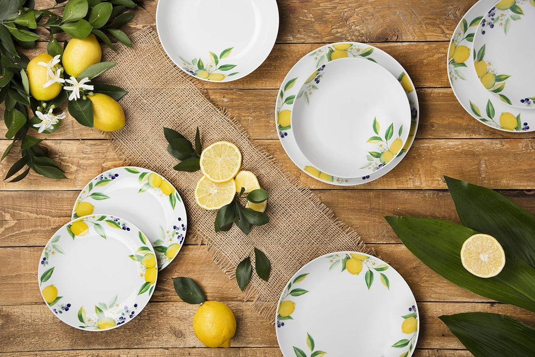 Excelsa Lemon Tafelservice, 18-teilig, Porzellan, Bianco/Limoni, STK