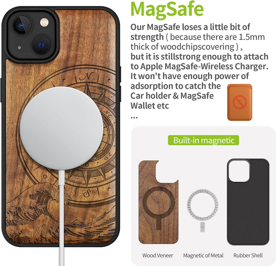 Carveit Handyhülle für iPhone 14 Plus Holz Cover kompatibel mit MagSafe Massivholz für Apple 14 Plus