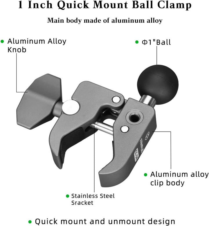 FANAUE Lenkerklemmbasis mit 1" Ball Adapter für Durchmesser 13-52mm Motorrad Fahrradlenker, Handyhal