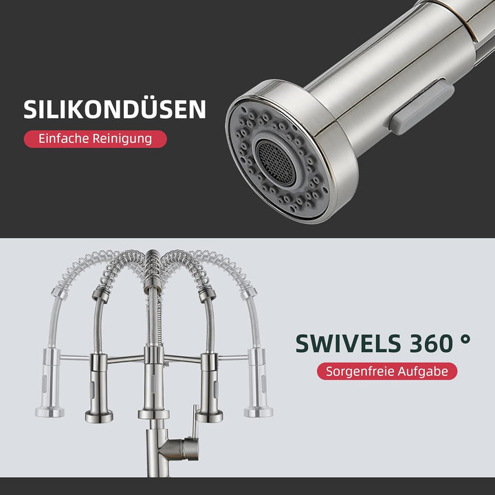 Cobbe Küchenarmatur, Feder-Küchenarmatur mit herunterziehbarem Sprühkopf, 2 Sprühmodi, Einhebel-Spül
