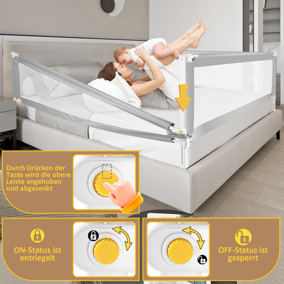 Ansobea 150cm Bettgitter|Kinderbettschutz mit U-förmige Füsse|Kinderbettgitter Faltbar|Bettschutzgit