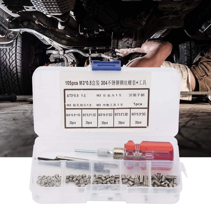 105 stücke Gewindeeinsätze Reparatursatz Edelstahl Helicoil Typ Draht Insert Installation Set(M3*0.5