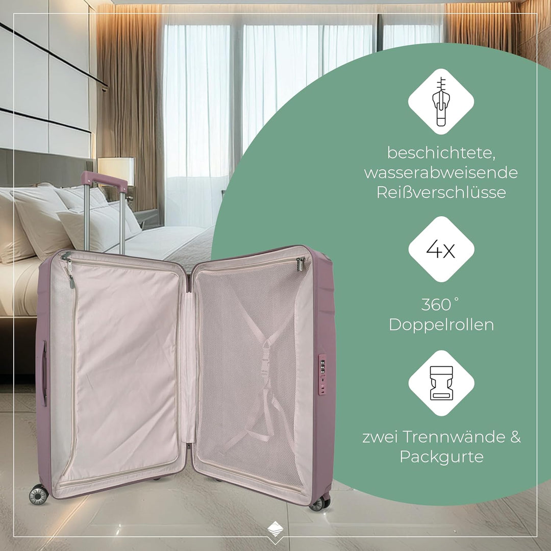 Travelite Hartschalenkoffer gross nachhaltig, 4 Rollen, ELVAA, Trolley mit recyceltem Innenfutter, T