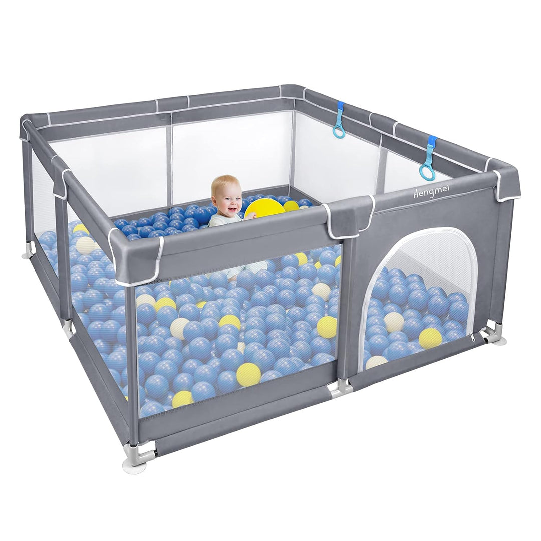 NAIZY Baby Laufstall L Laufgitter Grau Absperrgitter mit Rutschfester Basis und Atmungsaktivem Netz