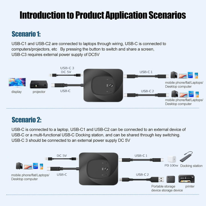 8K 60Hz HD Typ C Bi Direction Switcher Splitter mit Betriebsanzeige, 100 W 10 Gbit/S Datenübertragun