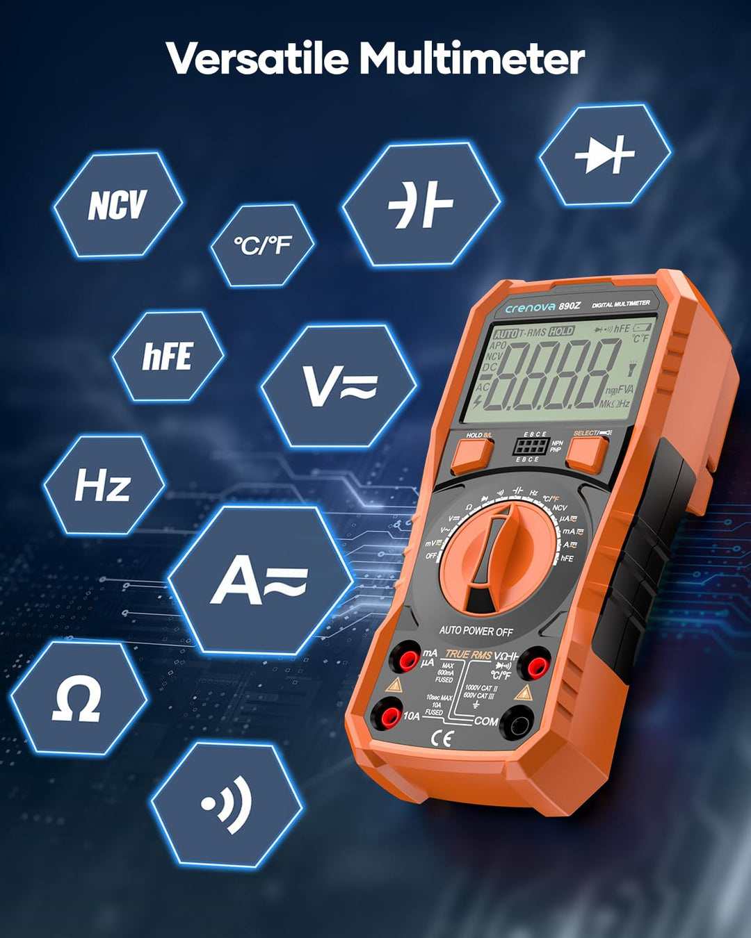 Crenova Digital multimeter, TRMS Voltmeter Ammeter Auto-Range 6000 Zähler Ohmmeter, misst Spannung K
