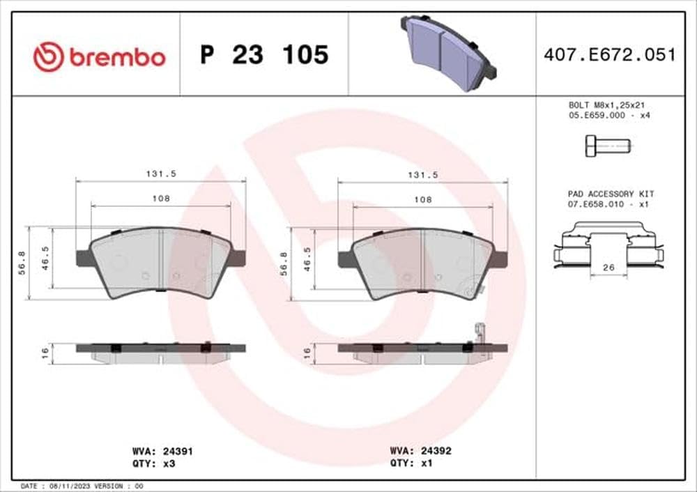 Brembo P 23 105 Bremsbelagsatz, Scheibenbremse - (4-teilig)
