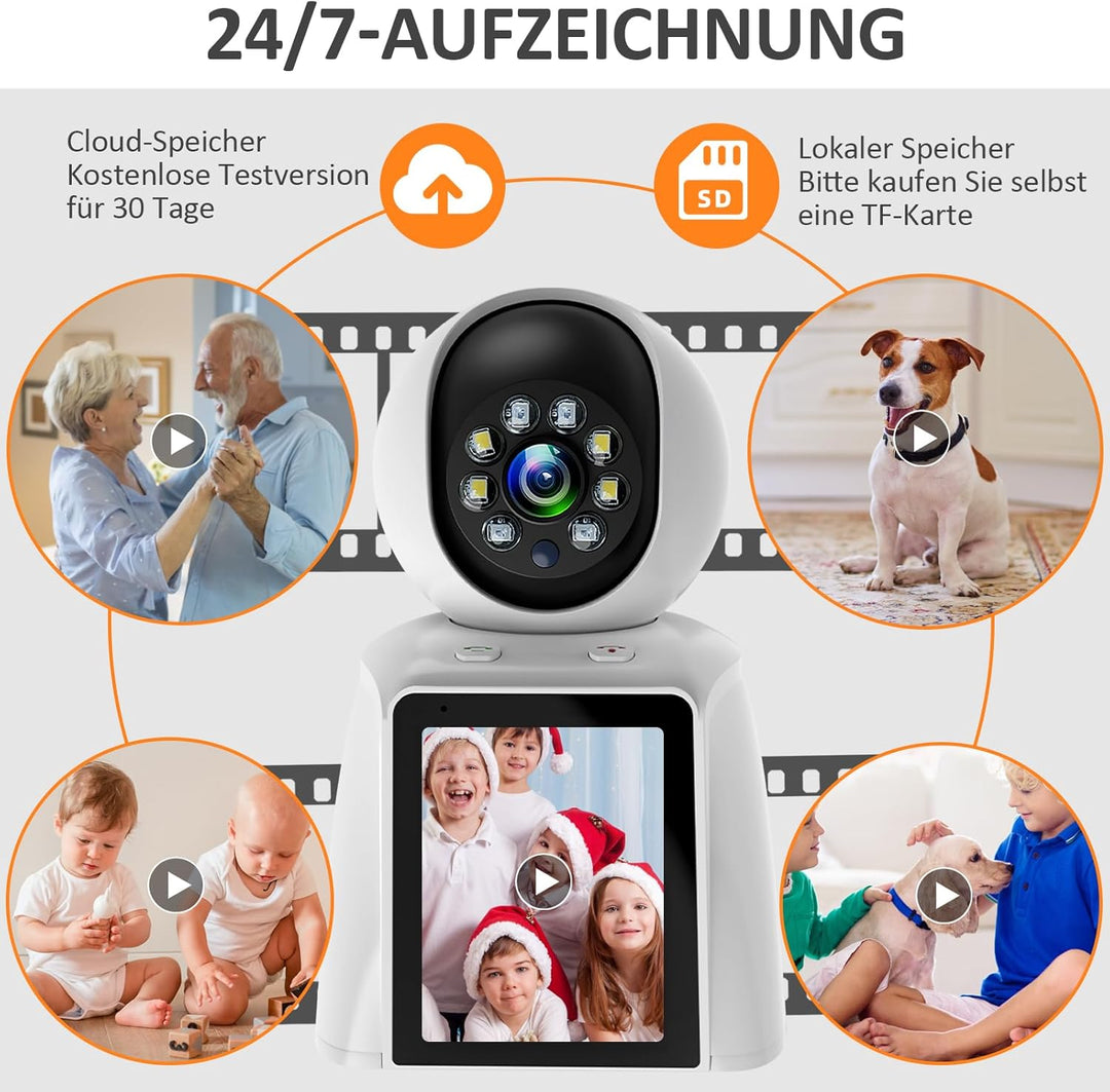 OKYUK Überwachungskamera Innen, 3MP Zwei Wege Video Innenkamera mit 2.8 Zoll Bildschirm, 2K Kamera Ü