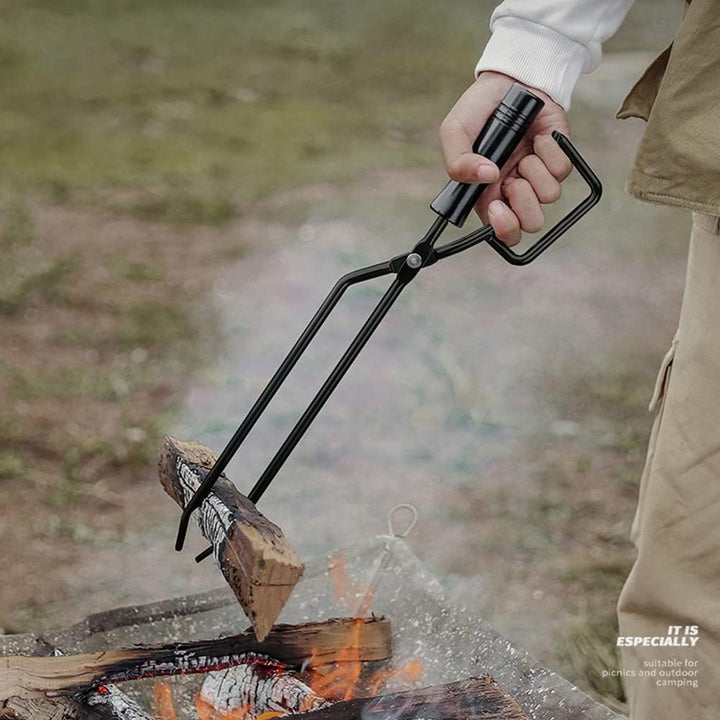 SPORTARC Robuste Gusseisen-Kaminzange, Edelstahl, Holzkohle-Feuerzange, BBQ, Brennholz-Clip, Camping