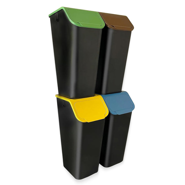 Go Practic 4-er Mülleimer-Set Küche Mülltrennsystem 4x Mülleimer 35l mit Deckel Stapelbar CLICK-Funk