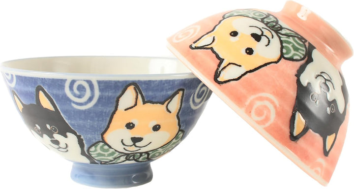 Mino Ware Reisschale, japanische Keramik, Shibaken, hergestellt in Japan, Blau/Rosa, 2 Stück MIG011