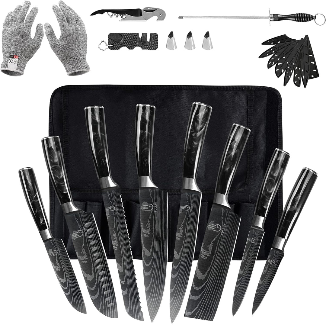 FULLHI Messer Set, 14pcs japanisches Messer Set, Mehrfarbige Premium deutsche Edelstahl Küchenmesser