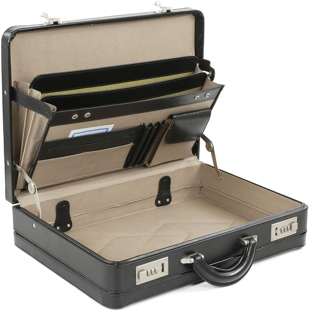 Bowatex Dokumentenkoffer Aktenkoffer Leder-Faserstoff Koffer Schwarz 44 cm